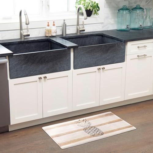 Home Dynamix Cozy Living Pineapple Runner Anti-Fatigue Kitchen Mat, Non-Slip Floor Mat, Padded Standing Desk Mat, Beige/Black, 17.5"x30" - color: Beige/Black, size: 18"L x 18"W x 0.5"Th