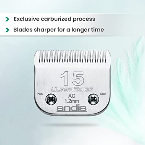 Andis 64072 UltraEdge Detachable Blade – Carbon Steel Pet Clipper Blade, Professional Grooming Performance - style: 15 Blade (Pack of 1)