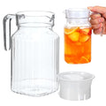 20oz Small Slim Plastic Pitcher with Lid (600ml) - Shatterproof Acrylic Water Pitcher for Fridge Door - Clear Striped Plastic Juice Pitcheres & Cocktail Shaker Carafe with Handle