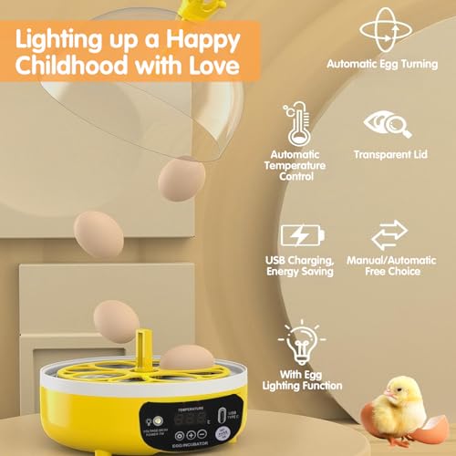 Tissting 4-Egg Mini Incubator with Transparent Lid | 7W Power & Humidity Control | Clear Viewing Window | Auto Egg Turning | for Chicken, Duck, Quail, Pigeon(Auto Turning) - color: 4 Eggs Auto Turning