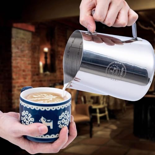 50oz Milk Frothing Pitcher, Stainless Steel Espresso Steamer Frother Cup | 1500ml extra large pitcher for cafes and commercial use, featuring clear measurements and precision spout for milk steaming - color: Silver 50 Oz