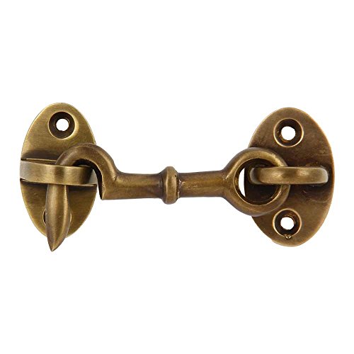 Cabin Hook and Eye Door Latch, 2.75 in, Antique Brass Finish | Solid Brass, Heavy Duty Construction, Barn Door Gate Latch, Window Sash Catch, Screws Included - color: Antique Brass