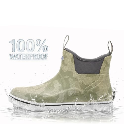 SUREWAY Men's Deck Boots Non-Slip Fishing & Ankle Boating Boot | Waterproof Rain Boots, Lightweight Neoprene Rubber Deck Boots - color: All Lakes Grey, size: 7