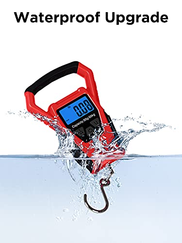 HEETA Waterproof Fish Scale Digital Hanging Fishing Luggage Weight Scale | Up 110lb/50kg Portable Scale with Backlit LCD Display, for Home & Outdoor, Measuring Tape and 2 AAA Batteries Included - color: Red