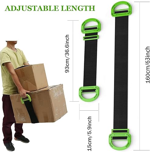 Moving Straps,2 Pack 1-Person Adjustable Handle Moving Lifting Strap for Moving Furniture, Appliances, Objest Up to 600lbs | 2 Pack 1-Person 2 Mover Lifting Strap for Moving Furniture, Appliances, Objest Up to 600lbs - color: Green-1Person Straps