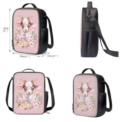 Upetstory Goat Backpack Backpack for Girls Kids Teen School Bag Set with Insulated Lunch Bag Pencil Case Water Bottle Sleeve Book Cover Schoolbag Book Bags Travel Hiking Camping Daypack Rucksack - color: Goat