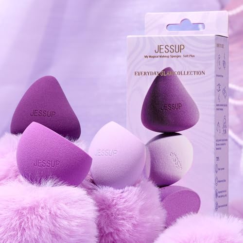 Jessup Multi-Shaped Makeup Sponge Set, Reusable Beauty Sponge Blender SP017 | Latex-Free, Ultra-Soft, Low-Waste, Easy-Clean, Flawless Blending, Precise Application for Foundation Concealer and Powder - color: Purple 3-pcs Set