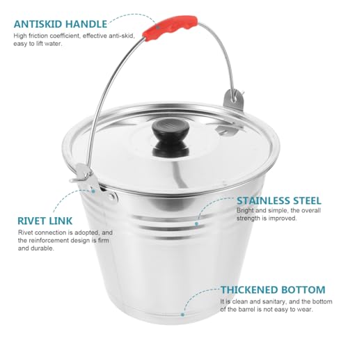 1pc Milk Bucket Multi-Purpose Bucket Multi-Functional Pail Durable Pasture Storage Stainless Steel Round Water Ice with Lid Ranch Milking