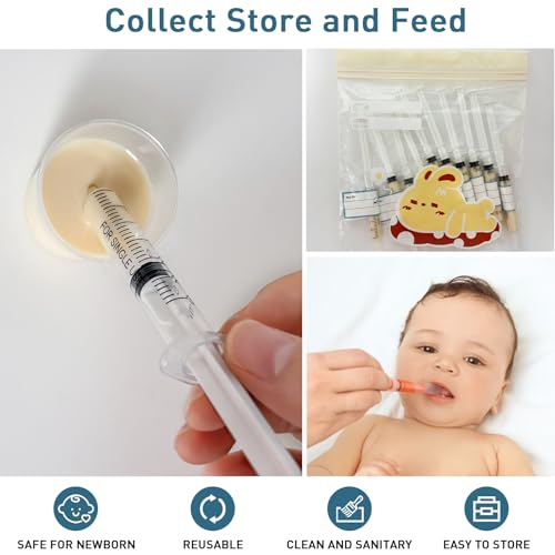 50 Sets 3mL Colostrum Syringes with Caps,Colostrum Collector kit | 50PCS 3mL Sterile Syringe, 50 Labels, 5 Storage Bags and 1 Measuring Cup