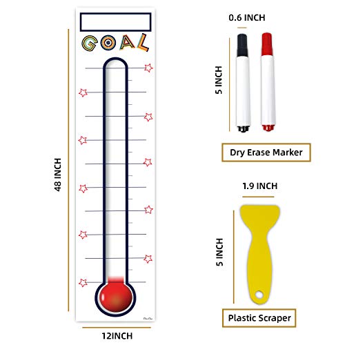 Goal Thermometer Chart Goal Tracker - 48"x12" Adhesive Dry Erase Fundraising Thermometer Sticker - color: White