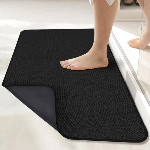 Bath Mat,Ultra Thin Bathroom Rugs,Rubber Bath Mats for Bathroom,No Slip Bath Rugs,Quick Dry,Machine Washable,Low Pile,Absorbent,Shower Outside,Sink,Home Decor Accessories.Black,1'5"x2'3"(17x27inch) - color: Black, size: 1'5" X 2'3" (Rectangular)