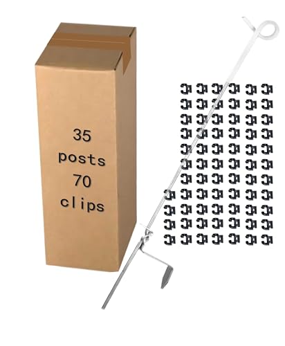 PK35 Pigtail Step-in Posts for Electric Fences, Rod Diameter 0.32 inch (8mm) x 41inch Height with 70 Extra insulators that can Clip onto The Posts - style: 35 Posts + 70 Clips