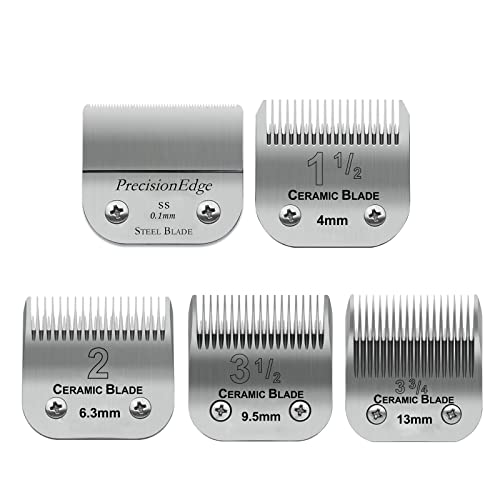 Replacement Blades set compatible with Oster Classic 76/Andis dog Clippers | Include（1-1/2+#2+3-1/2+3-3/4+T Outliners）Cut Length 0.1mm to 13mm，5 Pack - color: 0.1MM-13MM(5 PACK)