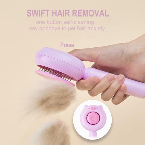 Cat Brush Dog brushes with Release Button for Shedding Grooming, fit for Long or Medium Haired Cats, Lightweight Skin Friendly Pet Brush Hair Removal Comb Brushes for Kitten - color: Pink