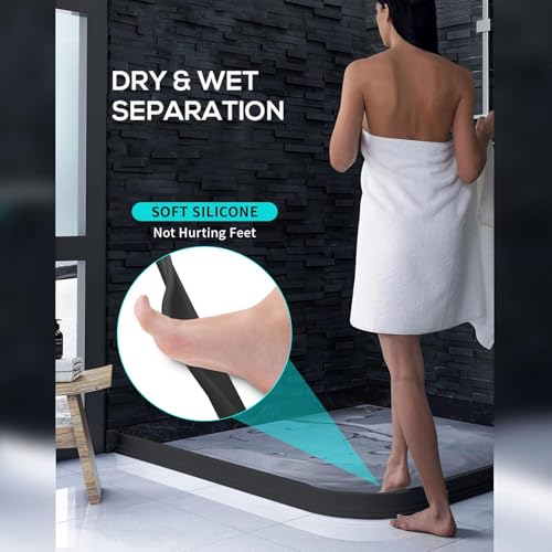 3ft/5ft/6ft/8ft10ft Collapsible Shower Threshold Water Dam Water Barrier for Shower and Water Stopper Keeps Water Inside Water Threshold for Wet and Dry Separation (5ft, Black) - color: Black, style: 5ft
