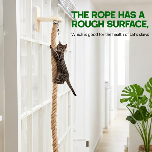 Weysat Cat Climbing Rope 2 Pcs Window Perch with 59.1 Inch Climbing Rope Wall Mounted Cat Tree Tower Toy with Scratching Post Kitten Ladder Jumping Platform Wall Steps for Playing and Rest
