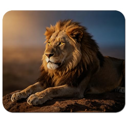 Majestic African Lion Mouse Pad 9.5" x 7.9", Regal Male Lion on Rock Cute Desk Mat, Wildlife Photography - color: African Lion