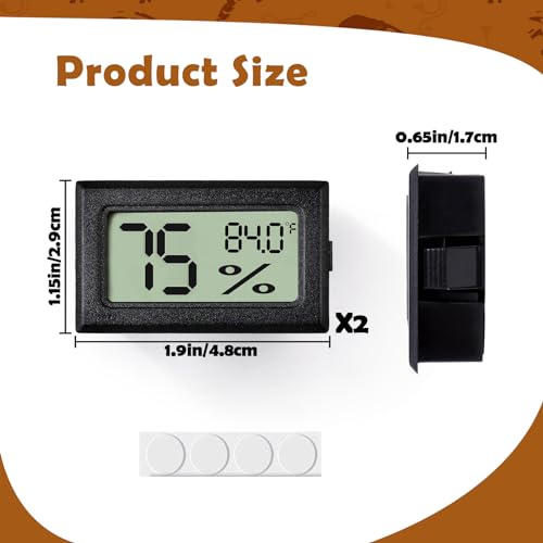 Reptile Thermometer and Humidity Gauge,2PCS Digital Hygrometer Adhesive Reptile Terrarium Hydrometer,Bearded Dragon Tank Accessories,Pet Humidity Meter Supplies for Leopard Crested Gecko,Snake,Lizard - size: 2PCS Rectangular