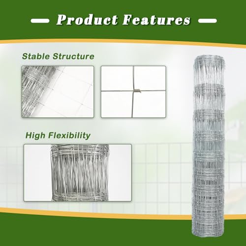 Galvanized Farm Fence, 6ft x 328ft Heavy Duty Wire Fencing for Cattle, Goats, Deer, Horses, Chicken,Pasture, Garden Boundary – Rust Resistant, Easy Installation