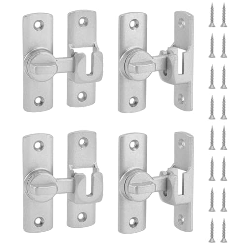 4 Pack 90/180 Degree Flip Barn Door Lock Silver Security Window Latch Zinc Alloy Right Angle Door Lock Flips Latch Lock for Barn Door Cabinet Window Bathroom Garden