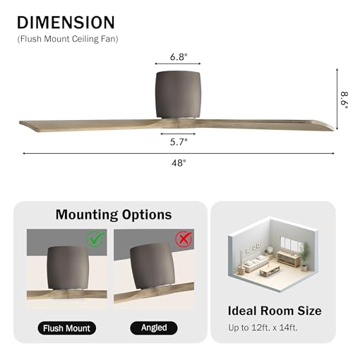 LEDLUX 48" Flush Mount Ceiling Fan without Light, 4 Reversible Blades, 6-Speed Noiseless DC Motor, Low Profile Hugger Ceiling Fan No Light for Living Room, Kitchen, Bedroom, Graphite and Gray - color: Graphite and Gray