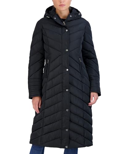 Madden Girl Womens Winter Jacket, Long Maxi Puffer Coat, Hooded Parka | Weather Resistant Full Length Warmth, Zipper and Button Closure, Cozy Insulated Hood, Zip Pockets Cold Weather Ready - color: Black, size: 1X