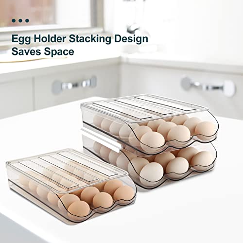 MesRosa Egg Holder for Fridge, Automatic Rolling Container Storage 18 Eggs | Clear Large Capacity Egg Organizer for Refrigerator with Lid, Stackable Dispenser, Tray & Bin, Saving Space -1 Layer - size: 1 Layers Holder 18 Eggs