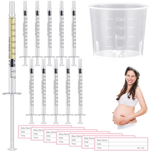 Trelaco 100 Sets 1 Ml Breast Milk Syringes No Needle Colostrum | Sterile Sealed with Caps and Cup, Baby Name Labels, Needle-free Harvesting for Storing Freezing Milk, For Postpartum Moms - size: 1 ml