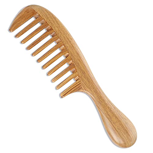 Onedor Handmade 100% Natural Green Sandalwood Hair Combs - Anti-Static Sandalwood Scent Natural Hair Detangler Wooden Comb (Extra Wide Tooth) | Handmade, 0.25 in Tooth Spacing, Smooth Rounded Teeth, Helps Reduce Static, Less Pulling, Wavy Thick Long Hair