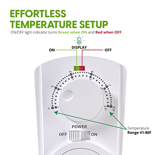 EconoHome Adjustable Thermostat - Universal Plugin Heating & Cooling Thermostat - Compatible with Most EconoHome Wall Mount Space Heaters - color: White, size: Dial Control