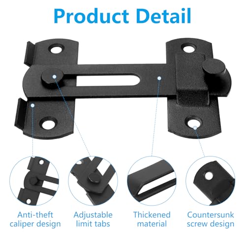 2 Pack Premium Barn Door Lock, 4-Inch Sliding Door Latch, Black | Rust & Scratch-Resistant, Easy Installation, Heavy Duty Hardware, Fits Barn, Bathroom, Garage, Cabinet Doors And More - color: Black