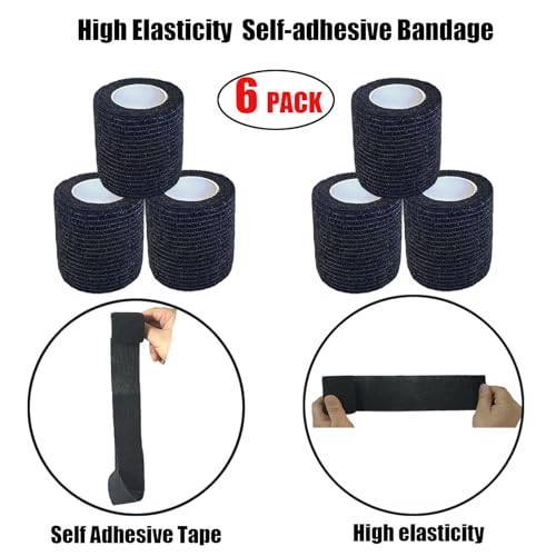 2 Inches Self Adhesive Bandage Wrap Bulk, 6 Pack, Black | Breathable Self Adhesive Vet Tape for Pets, Stretchy Sports Cohesive Bandage Wrap for Athletic, Wrist and Ankle - color: Black