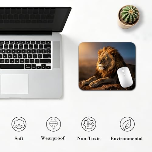 Majestic African Lion Mouse Pad 9.5" x 7.9", Regal Male Lion on Rock Cute Desk Mat, Wildlife Photography - color: African Lion