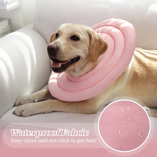 IDOMIK Dog Recovery Collar, Waterproof Soft Dog Cone After Surgery | Comfy Protective Elizabethan Collar Alternative for Dogs Cats, Adjustable Pet Neck Donut Cone Anti-Licking Wounds,Pink,L - color: Pink, size: L