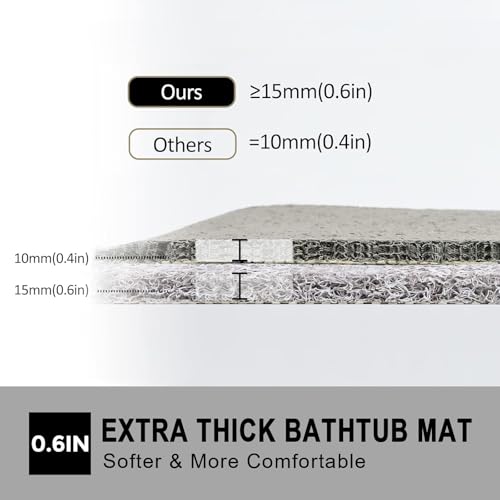 Nonslip Bathtub Mat, Anti Slip Bath Mat 0.6" Extra Thick, Quick Dry Bath Tub Anti Slip Shower Mat, Loofah Non-Slip Bath Mat for Tub Bathroom Pool Kitchen Entryway Home Hotel(Grey 24x24) - color: Grey, size: 24" x 24" (Square)