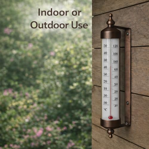 Outdoor Thermometer – Dual Fahrenheit & Celsius, Bronze Finish Adjustable Garden Tube Thermometer, 10-Inch Wall or Fence Mount Temperature Gauge for Patio, Garden & Porch