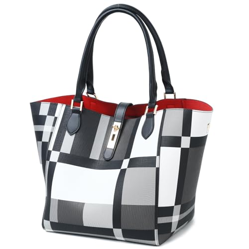 sqlp Large Work Tote Bag for Women Big Bucket Purses Designer Handbags - color: Black With White
