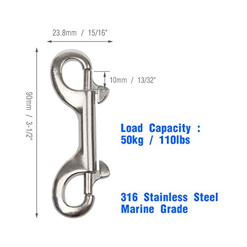 Double Ended Bolt Snap Hooks, 3-1/2 Inch Marine Grade Double End Scuba Diving Clips, 316 Stainless Steel Trigger Chain Clip, for Water Bucket Pet Feed Bucket Agricultural Equine Dog Leash, 2Packs