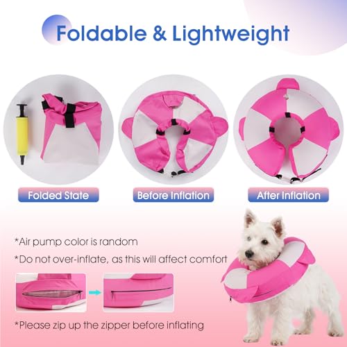 Inflatable Recovery Dog Collar -Lightweight Adjustable,Protective Donut Cone After Surgery for Wound Healing,Prevent from Biting or Scratching,Waterproof & Easy to Clean (Pink,L) - color: Rose-Pink, size: Large