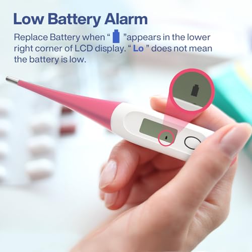 Boncare 10 Seconds Oral Thermometer for Adults and Kids, Pink | Accurate & Safe, Rectal Digital Thermometer for Baby, Fever Alarm - color: Pink