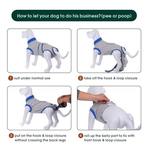 Kuoser Recovery Suit for Dogs Cats, Soft Dog Surgery Suit Female Male Spay | Professional Dog Onesie for Surgery, Substitute E-Collar & Cone, Prevent Licking Dog surgical suit Pet Neuter Suit - color: GreyBlue, size: X-small (Back:8.3-11.4'', Weight:4-7 L