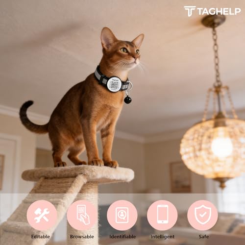 2 Pack QR Code Cat Collar for Lost Cat Recovery, Breakaway Reflective Collar with Bell & Instant Online ID, Adjustable 7.5-12.5 Inch for Peace of Mind (Black & Rose Red) - color: Reflective tape - Black & Rose Red
