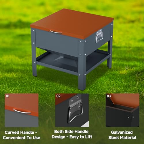Metal Chicken Feeder with Waterproof Cover, Galvanized Steel Automatic Chicken Feeder, 80 lbs Large Capacity, No Waste Chicken Feeder with Portable Handles, Poultry Feeder for Chickens, Ducks - color: Orange
