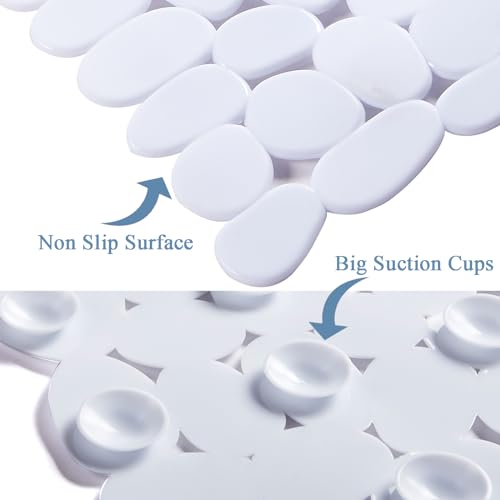 Webos Bath Shower Mat Non Slip: Extra Large Pebble Bathtub mat for Kids, Elderly, Anti Slip Shower Matt with Drain Holes Suction Cups Tub Mat - 16 X 40 Inch White - color: Pebble White