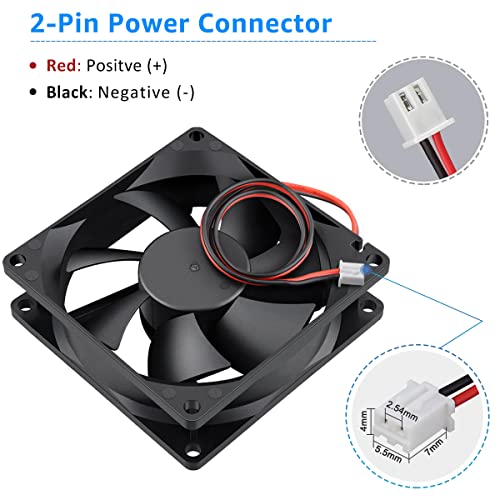 GDSTIME 2Pcs 80mm x 25mm Dual Ball Bearings High Speed 12V Cooling Fan 2Pin | 4500RPM, DC Brushless, Powerful Airflow, PC Case Fans, for Computer PSU, Amps, Wine Cooler, RV Fridge, Incubator, Electronics - size: 80x25mm