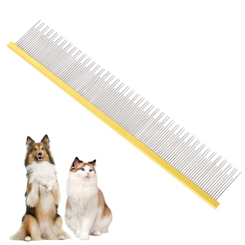 8.5 Inch Dual Tooth Pet Comb for Mats and Tangles，Professional Grooming Comb Removing Excess Hair for Long-Haired Cats and Dog Kit,Prevent Undercoat, Excess Hair,Mats and Tangles,Pet Essential - color: Gold