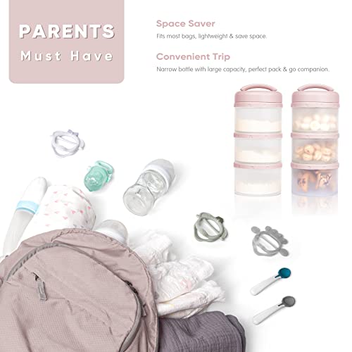 Termichy Stackable Formula Dispenser Portable Milk Powder Container, 2 Pack, Light Pink | Separated Compartments Premeasure Storage - Mess-Free Funnel Spout for No-Spill Pouring - for Home or Travel Use - color: Light Pink
