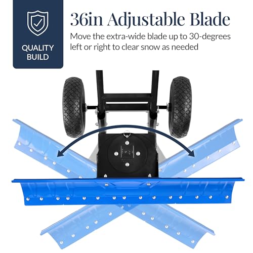 Best Choice Products 36in Galvanized Blade Heavy-Duty 2-Wheel Snow Pusher Hand Plow for Snow Removal w/Wheels, Adjustable Handle, Blade Angle - Blue - color: Blue, size: 36in w/Wheels