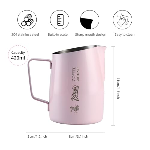 Milk Frothing Pitcher with Sharp Spout & Angled Rim – Precision latte art pitcher for Fine Lines & Intricate Patterns – 18/8 Stainless Steel Milk Steamer Cup for Cappucci