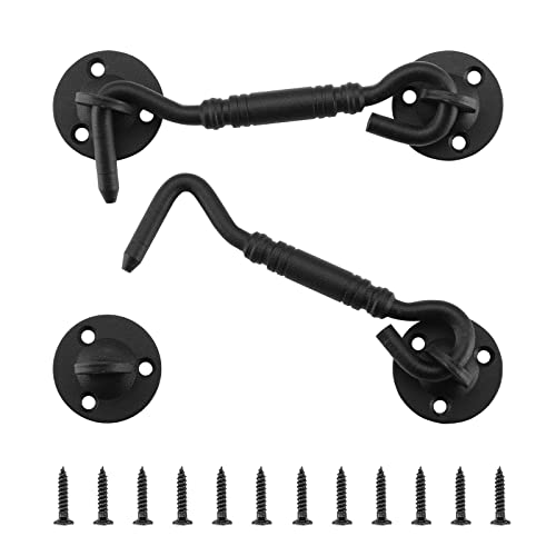 4 Inch Hook and Eye Latch, Barn Door and Gate Latch, Black, 2 Pack | Simple Hook Closure Adds Privacy to Sliding Doors, Cabinets, Windows and Bedrooms, Steel Hardware Includes Mounting Screws - size: 2 Pack
